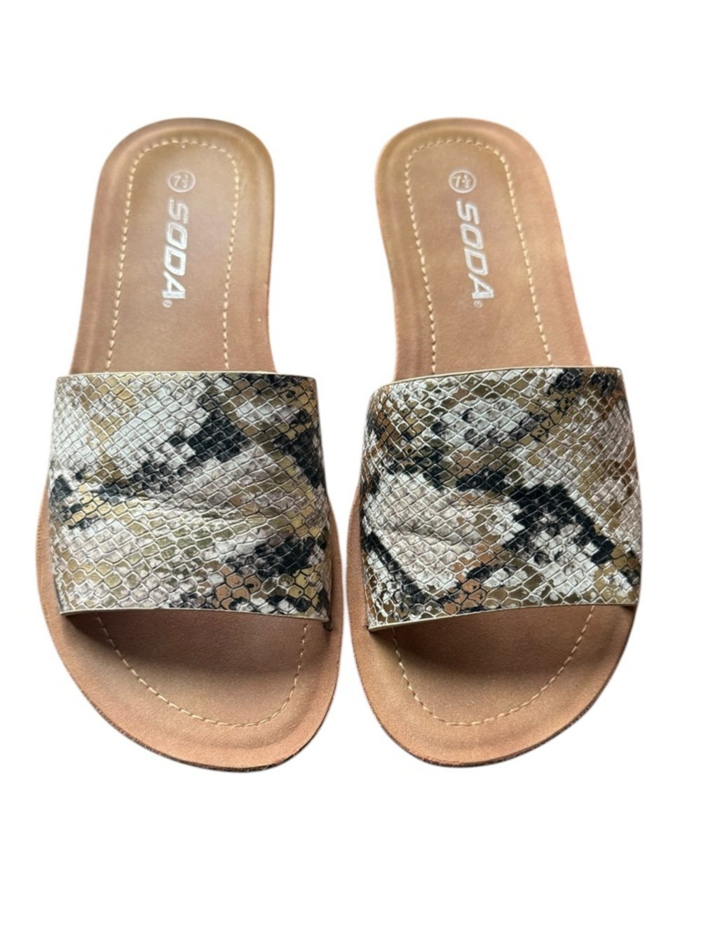 Soda Taupe Snake-Print Slide Sandals